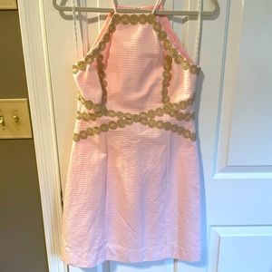 Lilly Pulitzer Pink Shift Dress with Gold Appliqué Trim